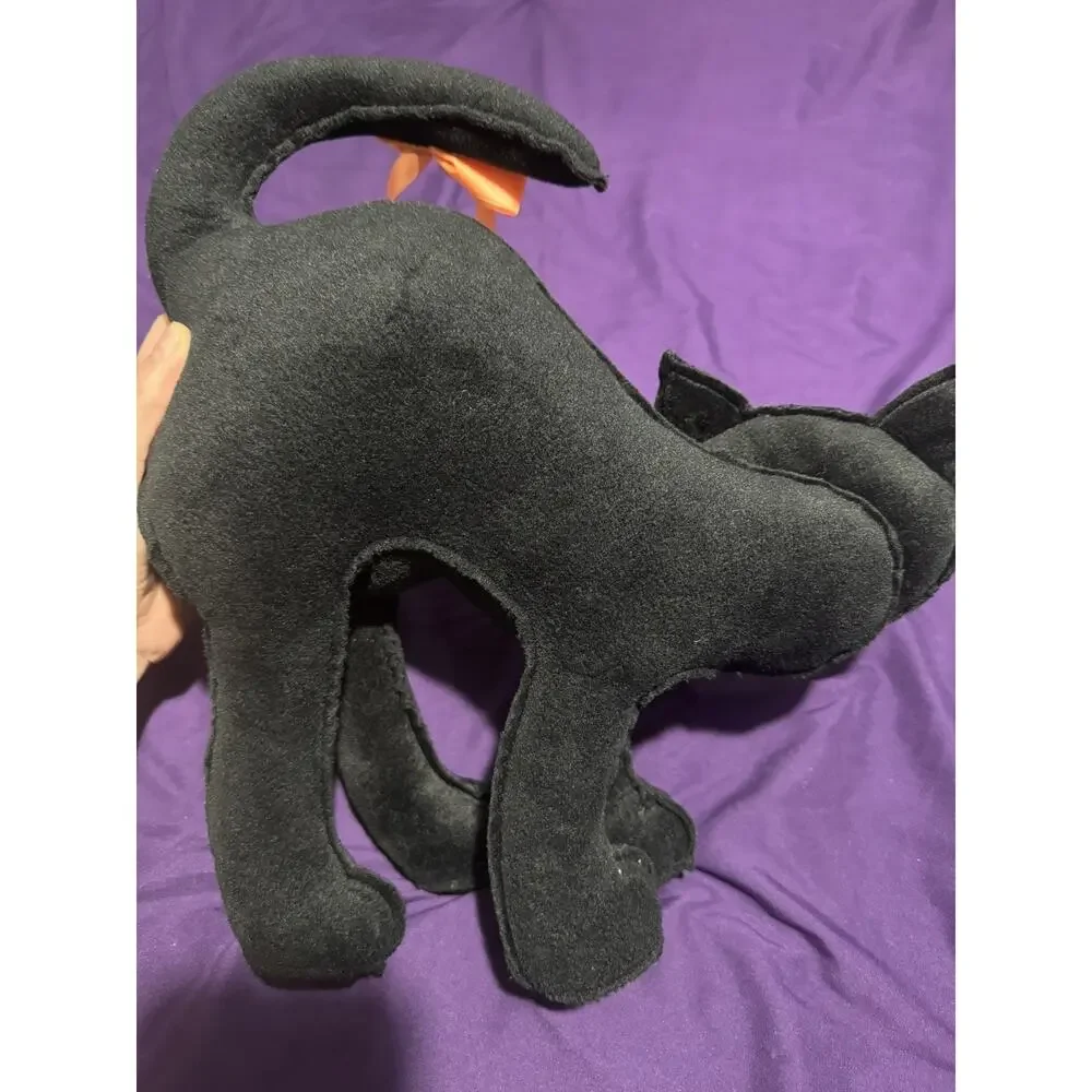 Vintage Halloween Black & Orange Cat Stuffed Animal Plush Holiday Decor